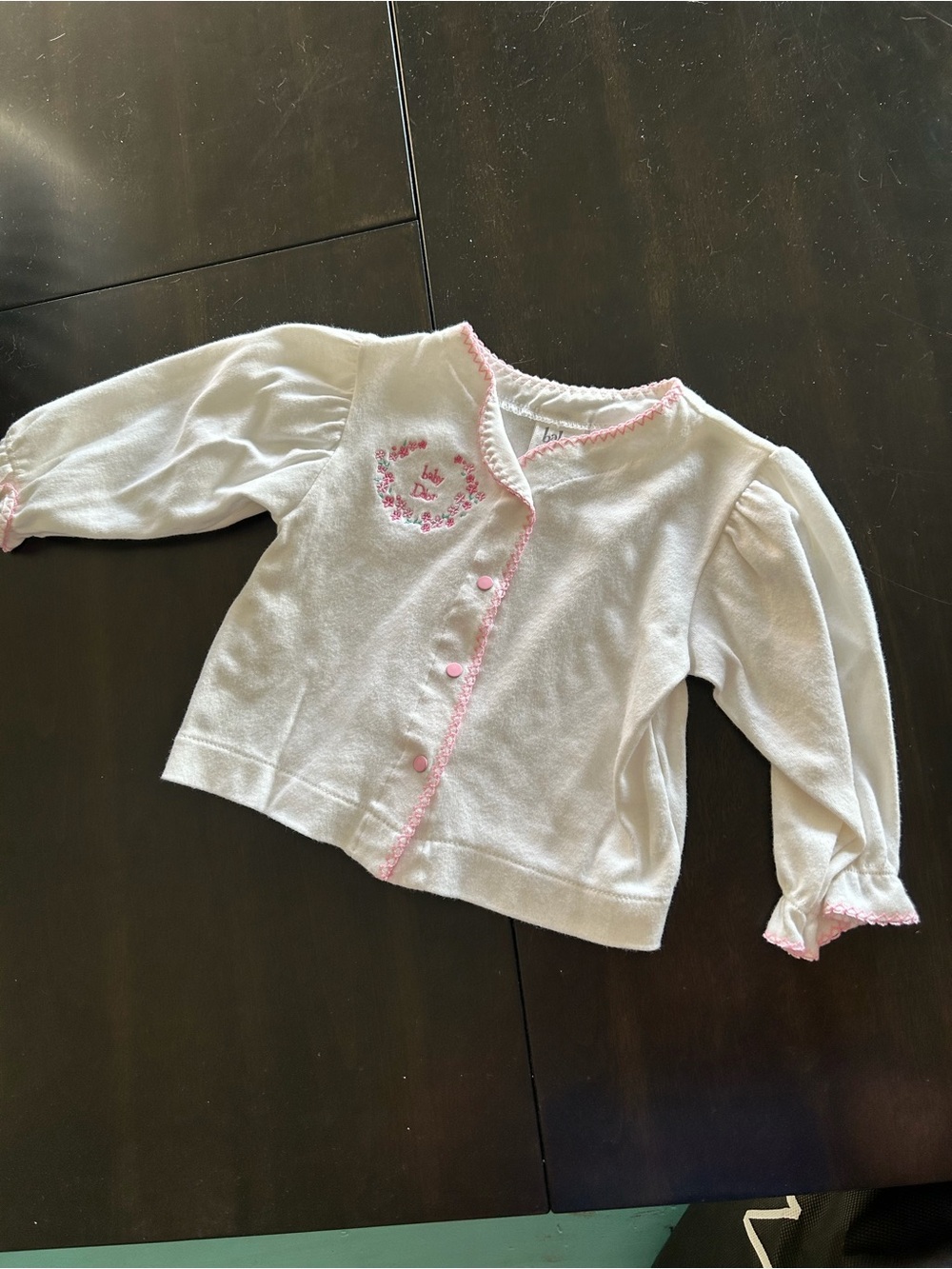 Vintage Baby Dior White Pink Embroidered Floral Cardigan Jacket Size L 12-18M